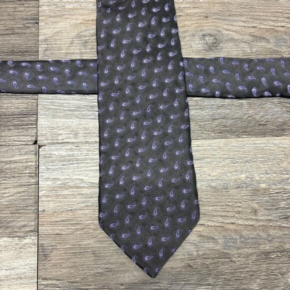 Brooks Brothers Neck Tie Makers Gray Purple Mens Paisley Italian Silk USA Made - Picture 1 of 8